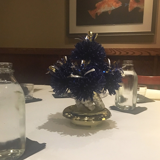 Wanderfuls centerpiece in all blue with gold base